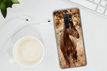 MuchoWow Handyhülle Pferd - Sonne - Porträt - Natur - Braun, Phone Case, Handyhülle Xiaomi Redmi 9, Silikon, Schutzhülle