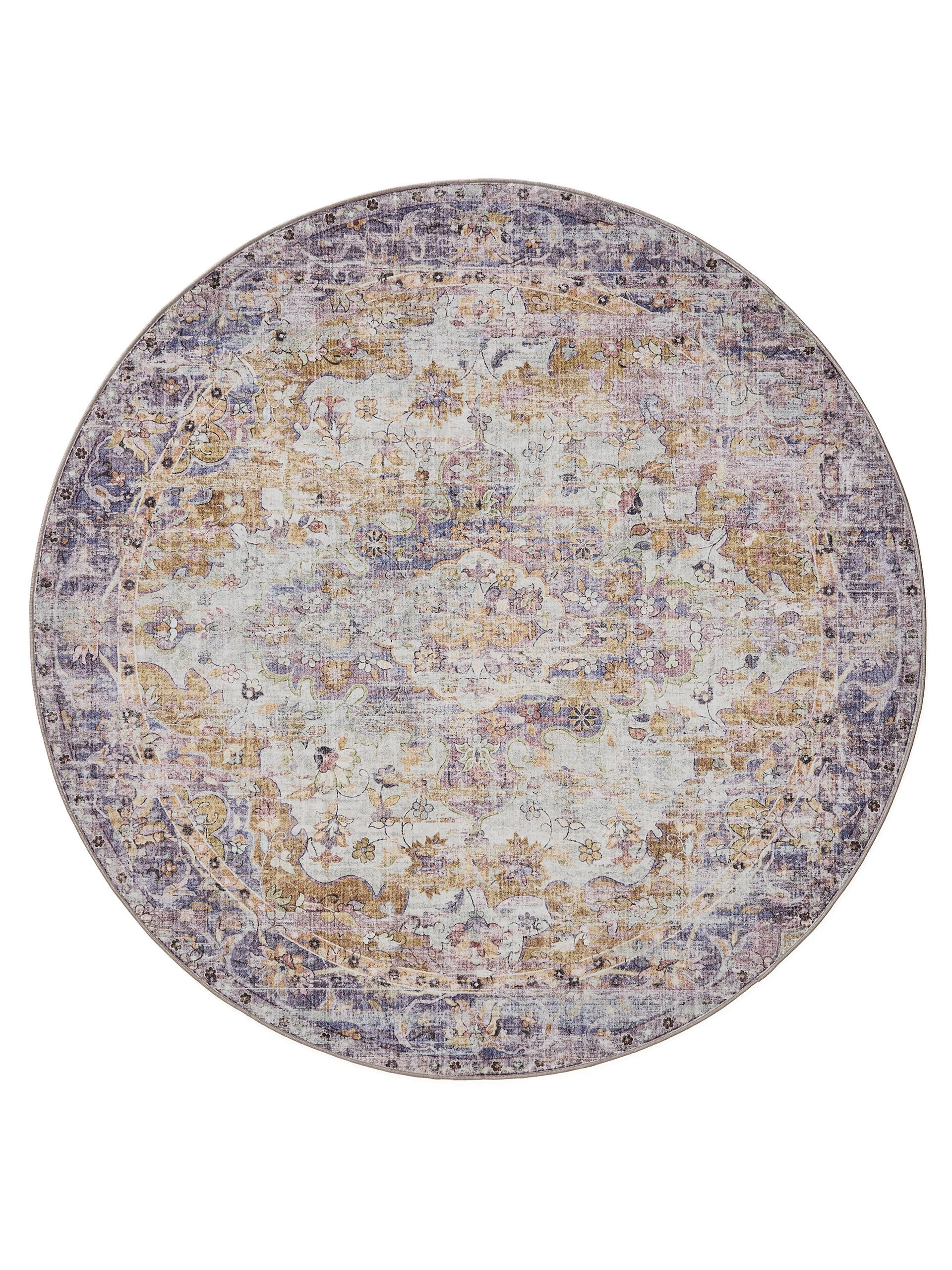 Interiyou Teppich Gent, Rund, Höhe: 5 mm, Vintage Kurzflor für Wohnzimmer, Schlafzimmer, waschbar, pflegeleicht