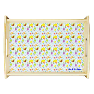Mr. & Mrs. Panda Tablett Obst Korb - Blau - Geschenk, Küchentablett, Frühstückstablett, Dekota, Echtholz lasiert, (1-tlg), Kratzfeste Oberfläche