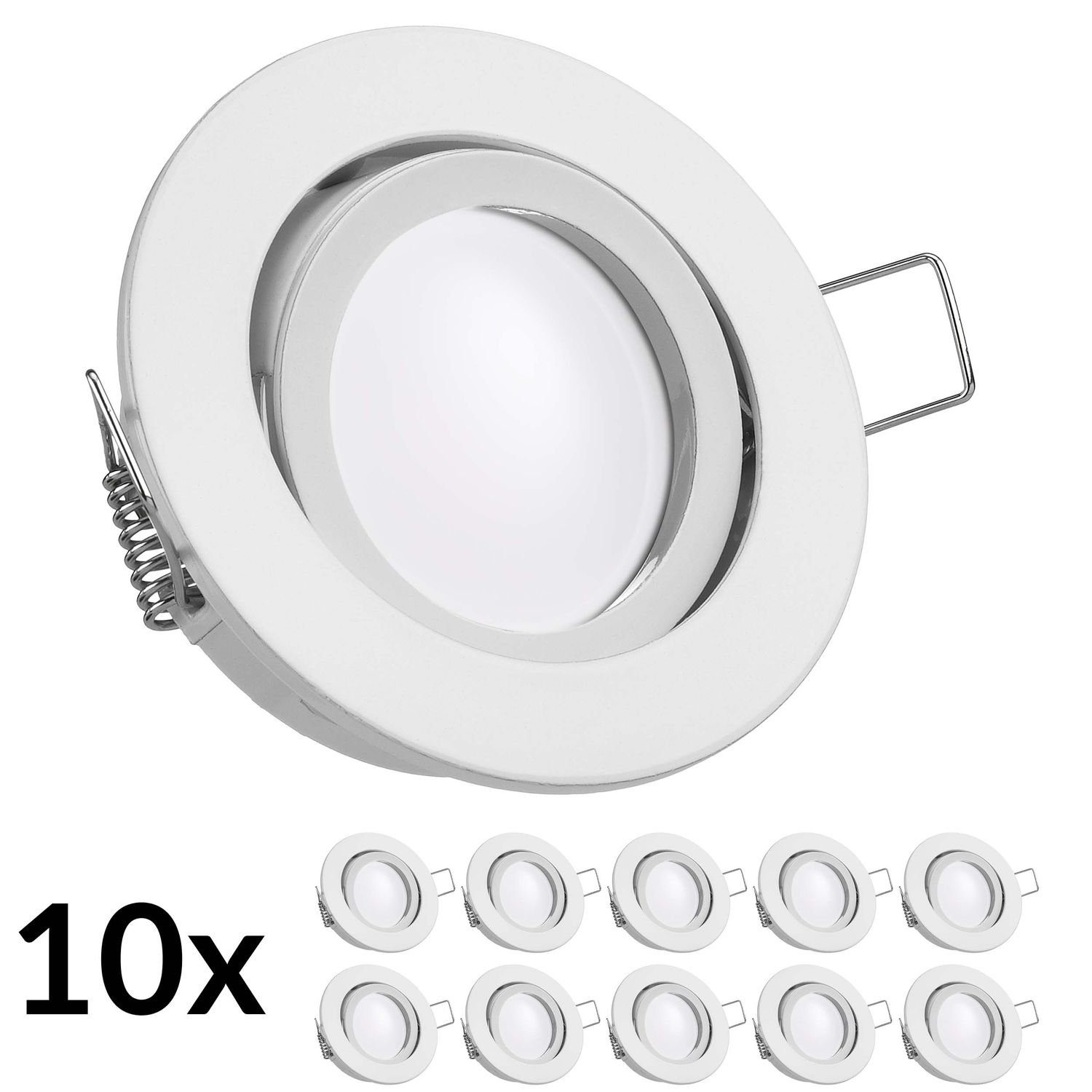 LEDANDO LED Einbaustrahler 10er LED Einbaustrahler Set extra flach in weiß mit 5W Leuchtmittel vo