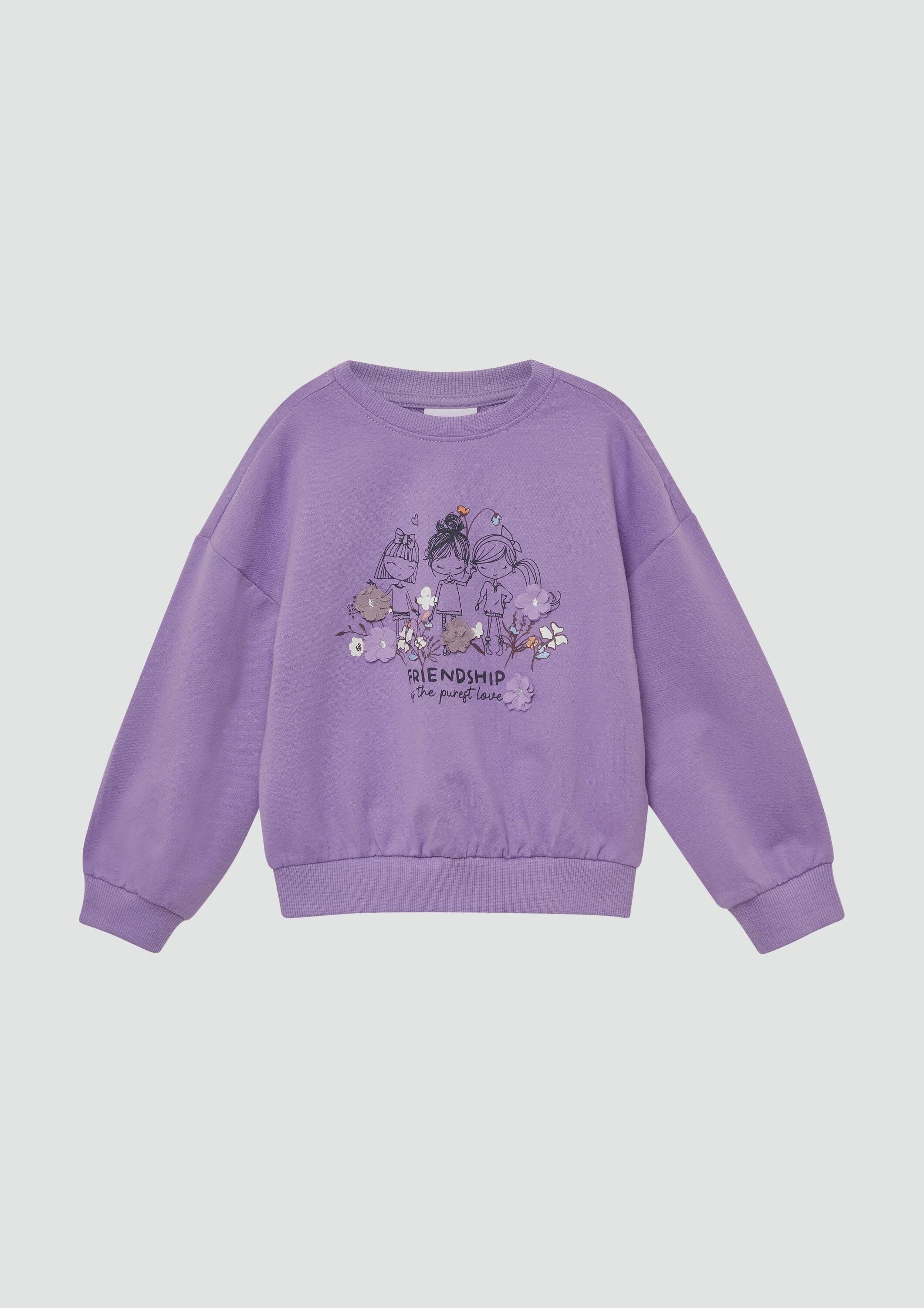 s.Oliver Sweatshirt Sweatshirt Oversized Sweatshirt mit Frontprint und Blüten-Applikation