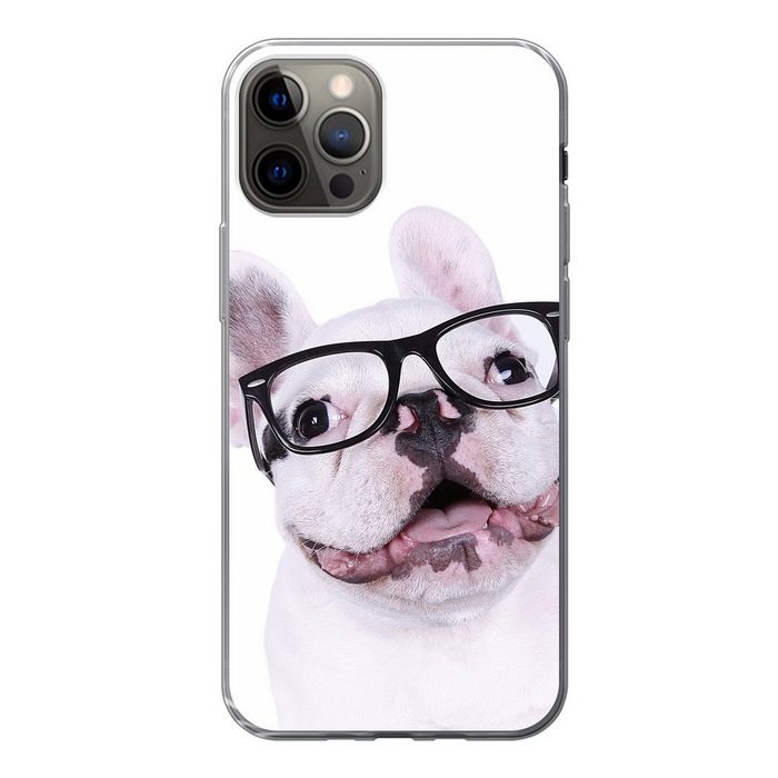MuchoWow Handyhülle Hund - Brille - Hipster Handyhülle Apple iPhone 12 Pro Smartphone-Bumper Print Handy