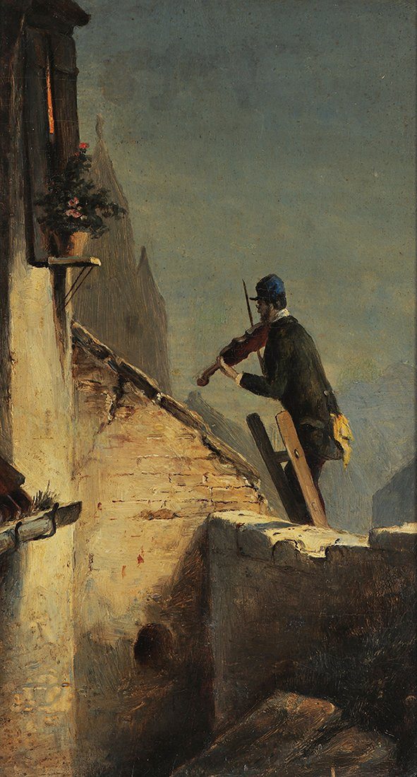 Kunstdruck Die Serenade 1850 Mitternachts Violin auf der Leiter Carl ...