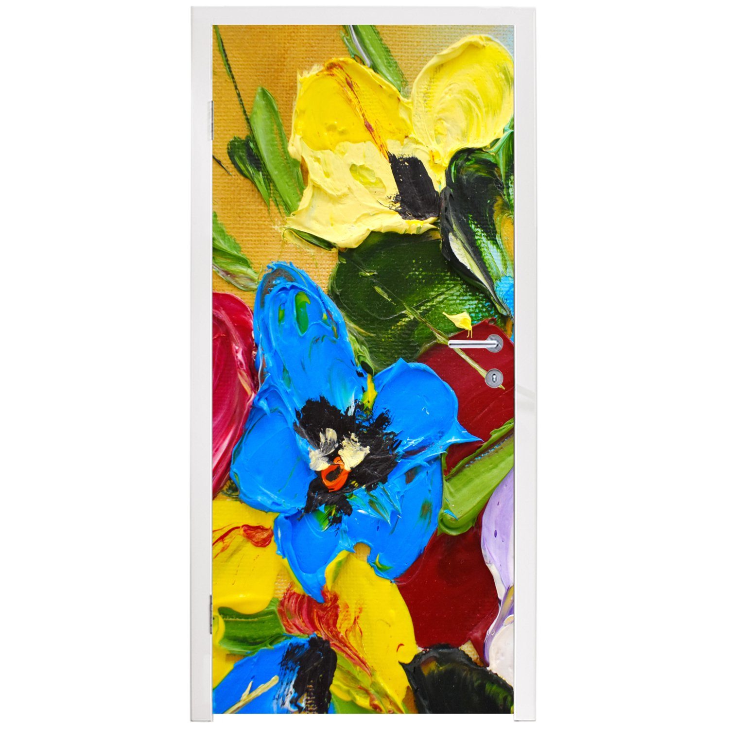 (1 Türtapete Blumen, bedruckt, Ölfarbe Fototapete MuchoWow St), Tür, Matt, für Türaufkleber, - - cm 75x205 Malerei