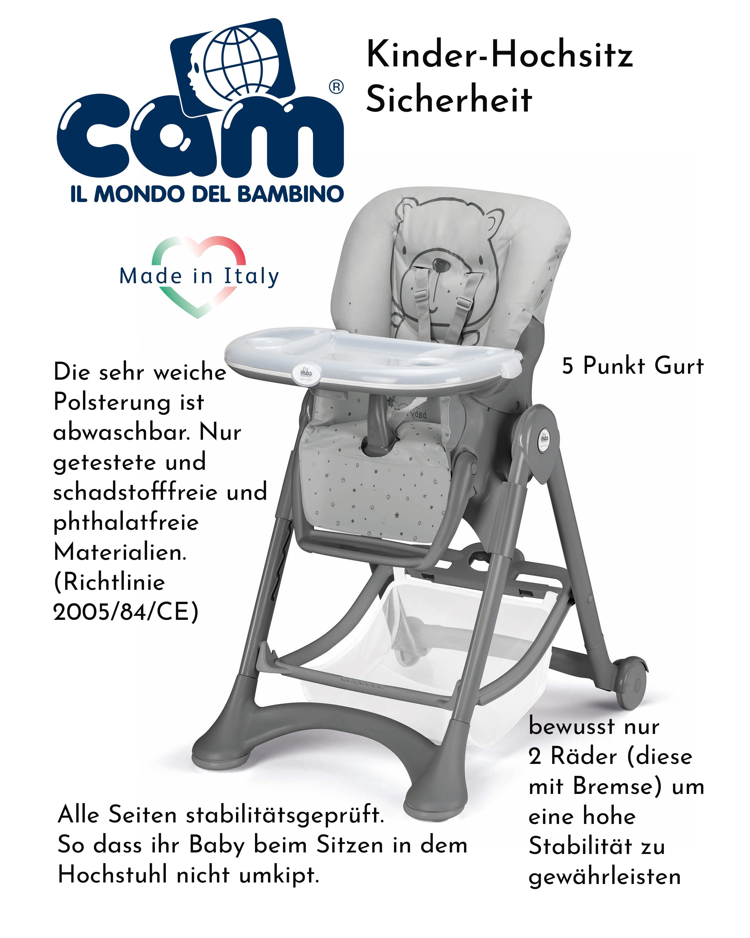 CAM C262 Tablett mitwachsend g Hochstuhl - verstellbar inkl. Teddy CAMPIONE Baby-Stuhl Cam