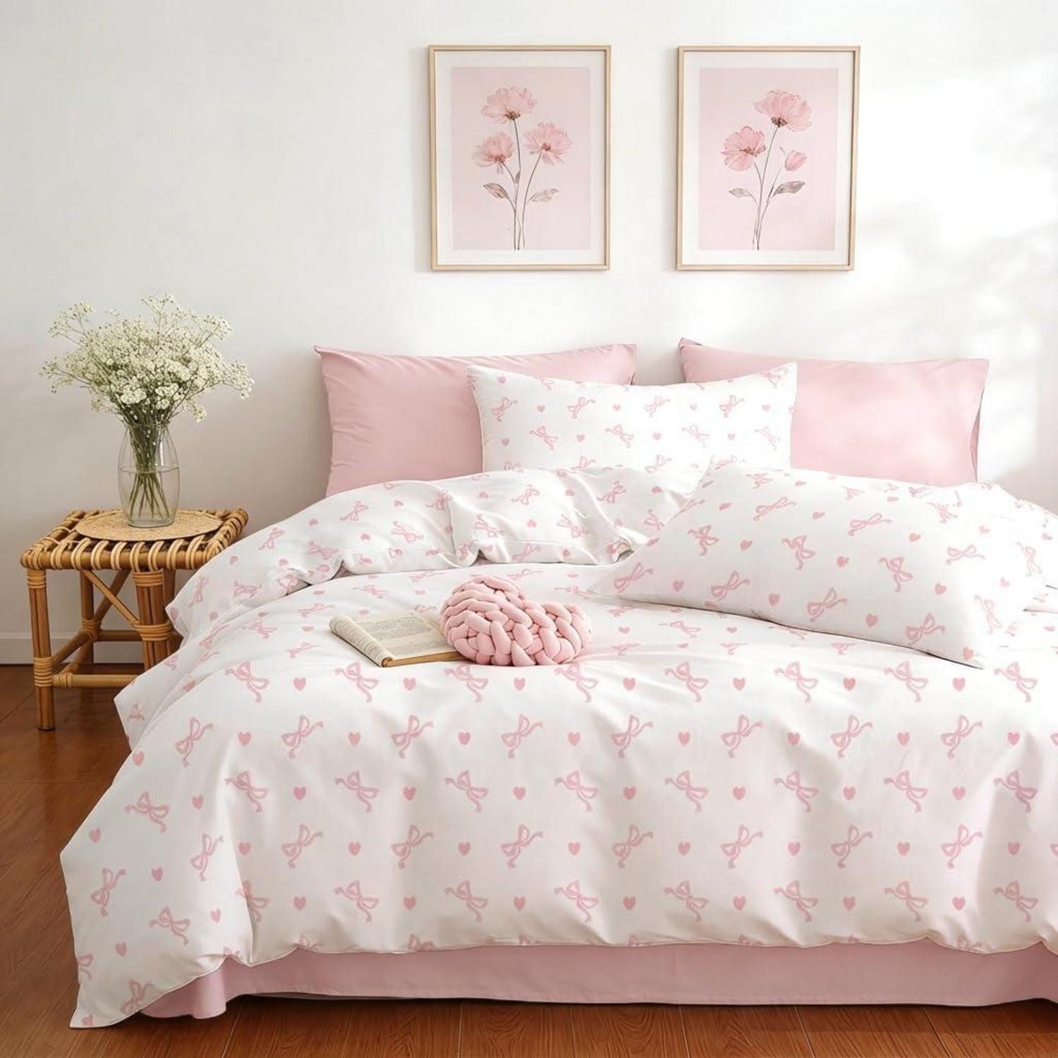 LuxusKollektion Jugendbettwäsche Bettwäsche 135x200 Mädchen Rosa/Weiß Herzen