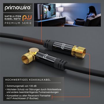 Primewire SAT-Kabel, Koax, F-Verbinder (50 cm), HDTV SAT Koax Kabel 90° gewinkelt, 4fach Schirmung, 135dB, 75Ohm, 0,5m