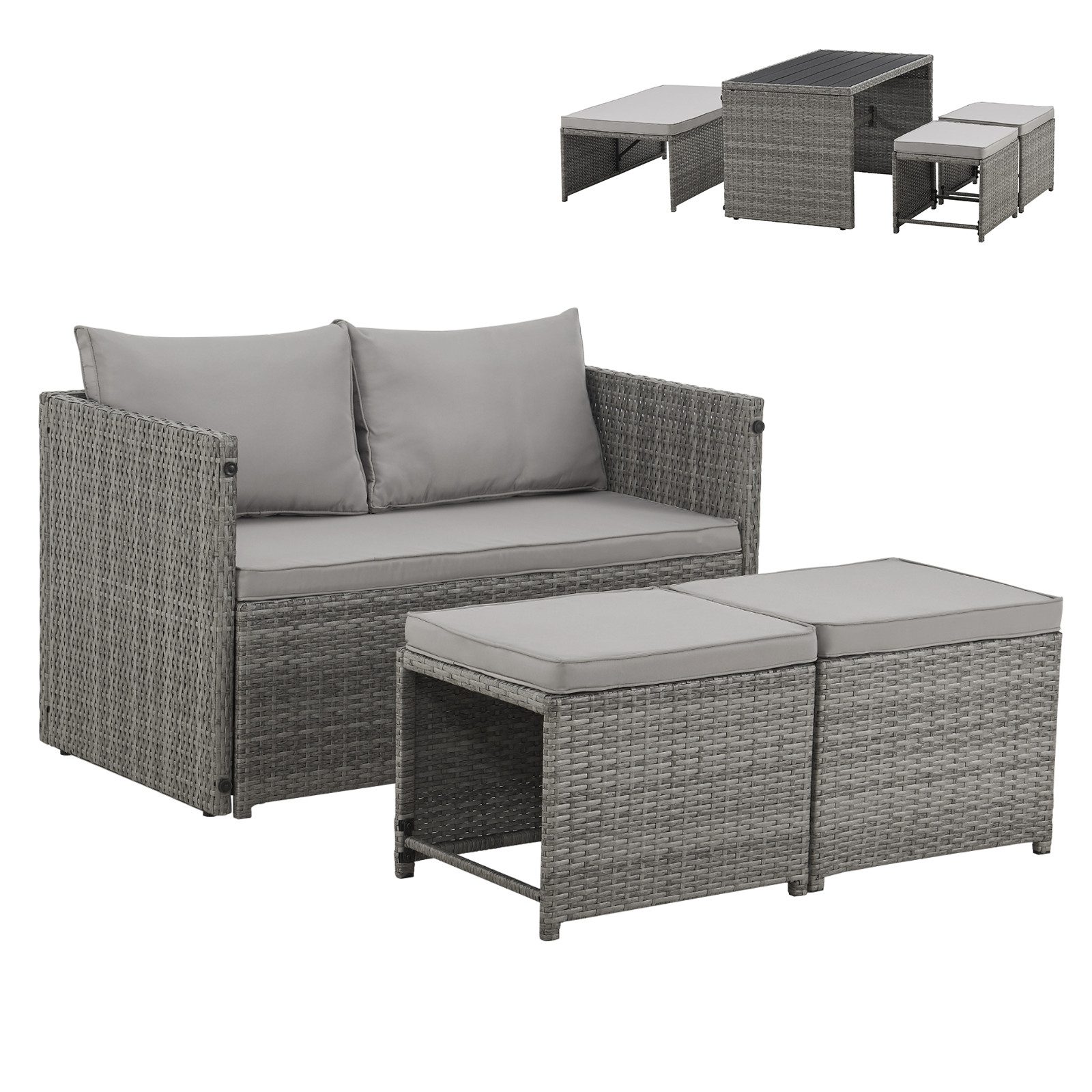 SVITA Gartenlounge-Set ATHINA, Platzsparend, umbaubar, Tisch und Sofa in einem, Grau