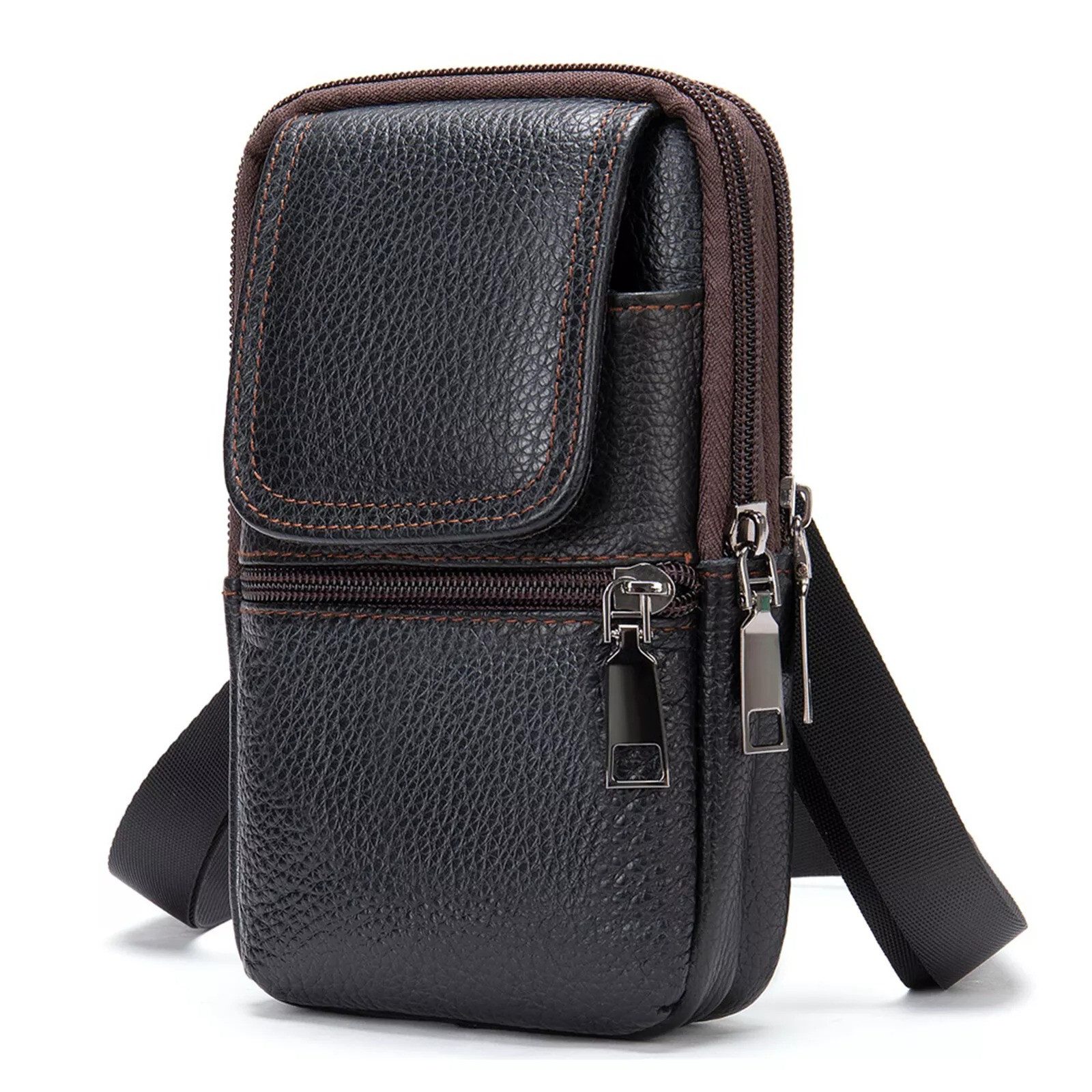 YUBRO-STUDIO Schultertasche Herren Leder Umhängetasche Mehrfach-Taschen günstig online kaufen