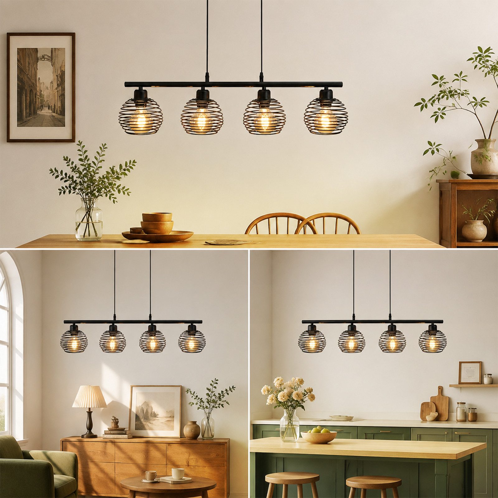 Nettlife Pendelleuchte Schwarz Esstisch Vintage Metall E27 Hängelampe Retro Hängeleuchte, LED wechselbar, für Esstisch Küche Esszimmer Wohnzimmer Arbeitszimmer Büro