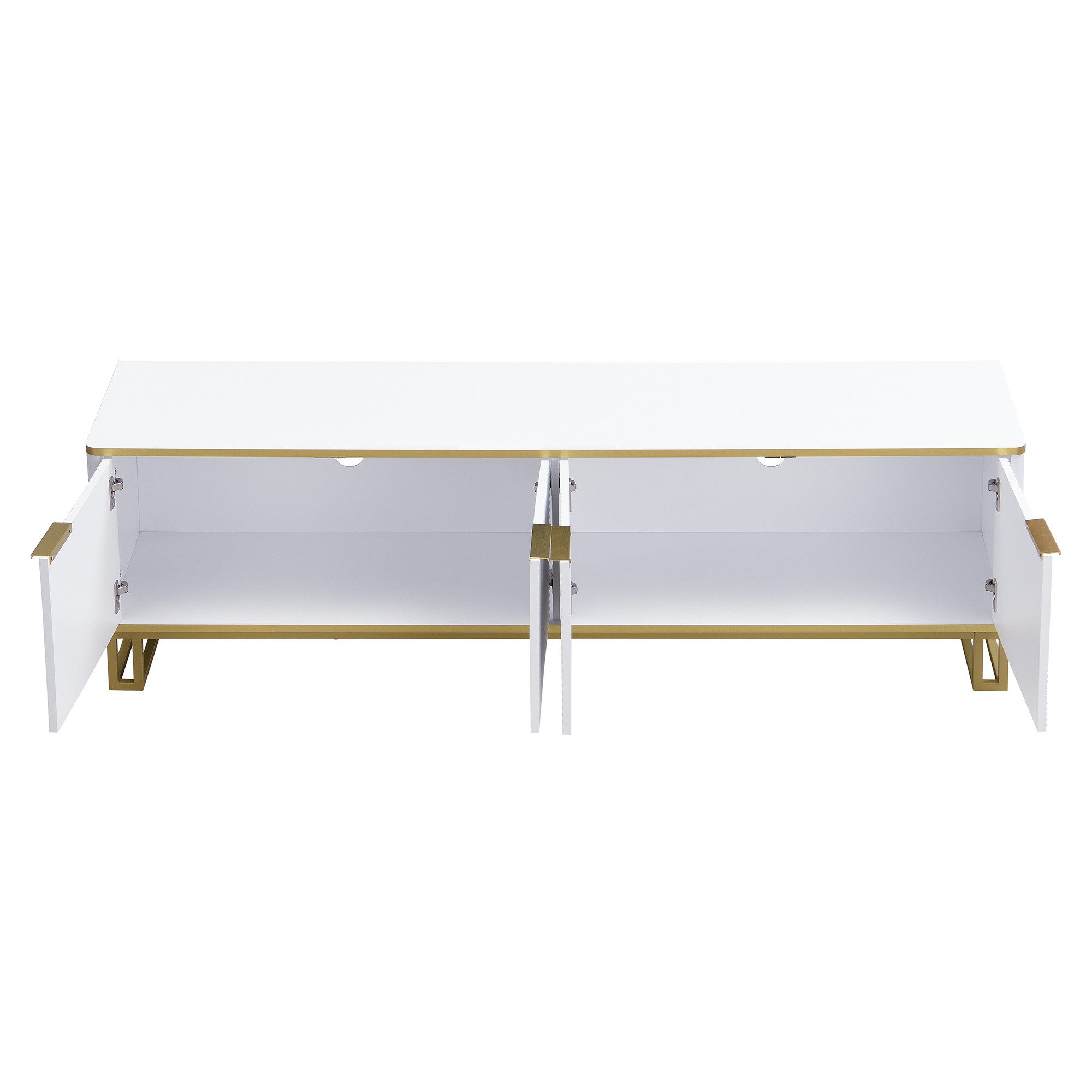 MODFU TV-Schrank Klassische Kommode in der Farbkombination Schwarz-Gold/Weiß (Packung, 1-St., 160x37,5x48 cm, mit geometrisch geprägten Türen vor 2 Fächern) Stilvolle und übersichtliche Aufbewahrungslösung