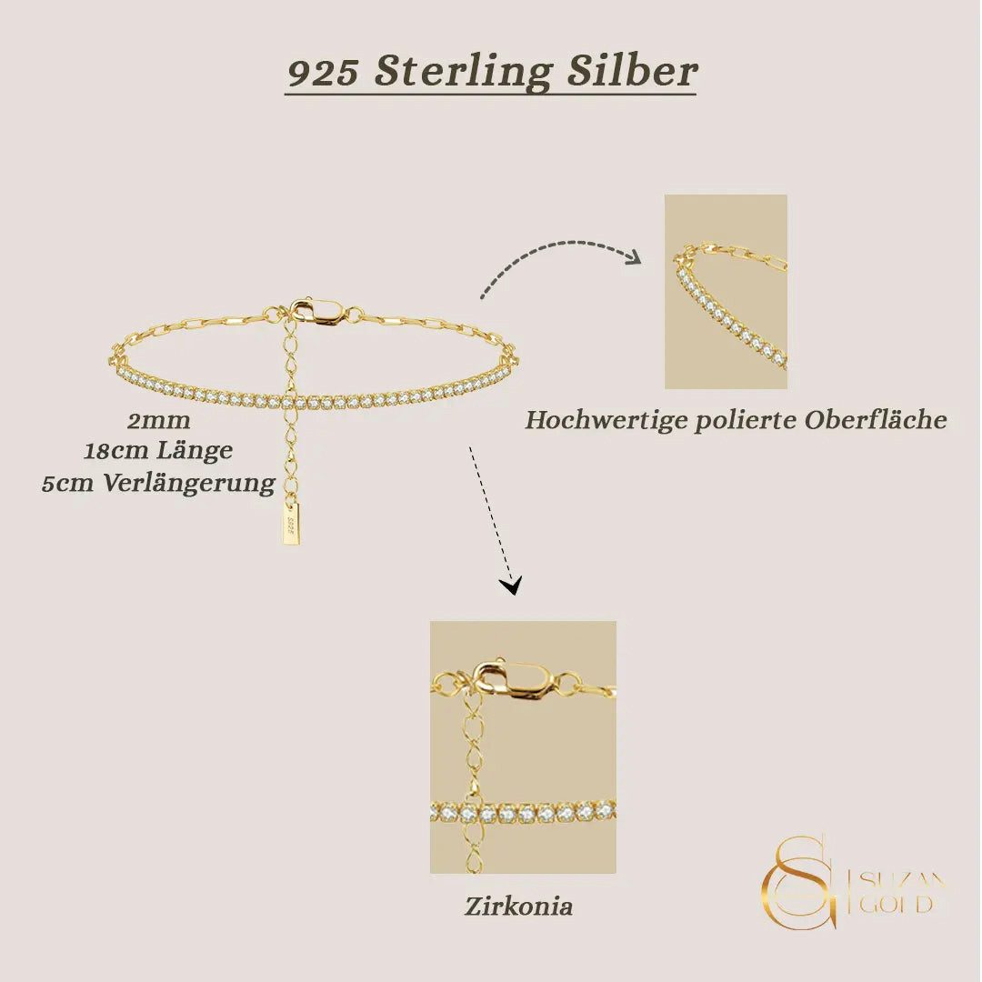 Suzan Gold Tennisarmband 925 Silber Stardust Line Zirkonia verstellbar