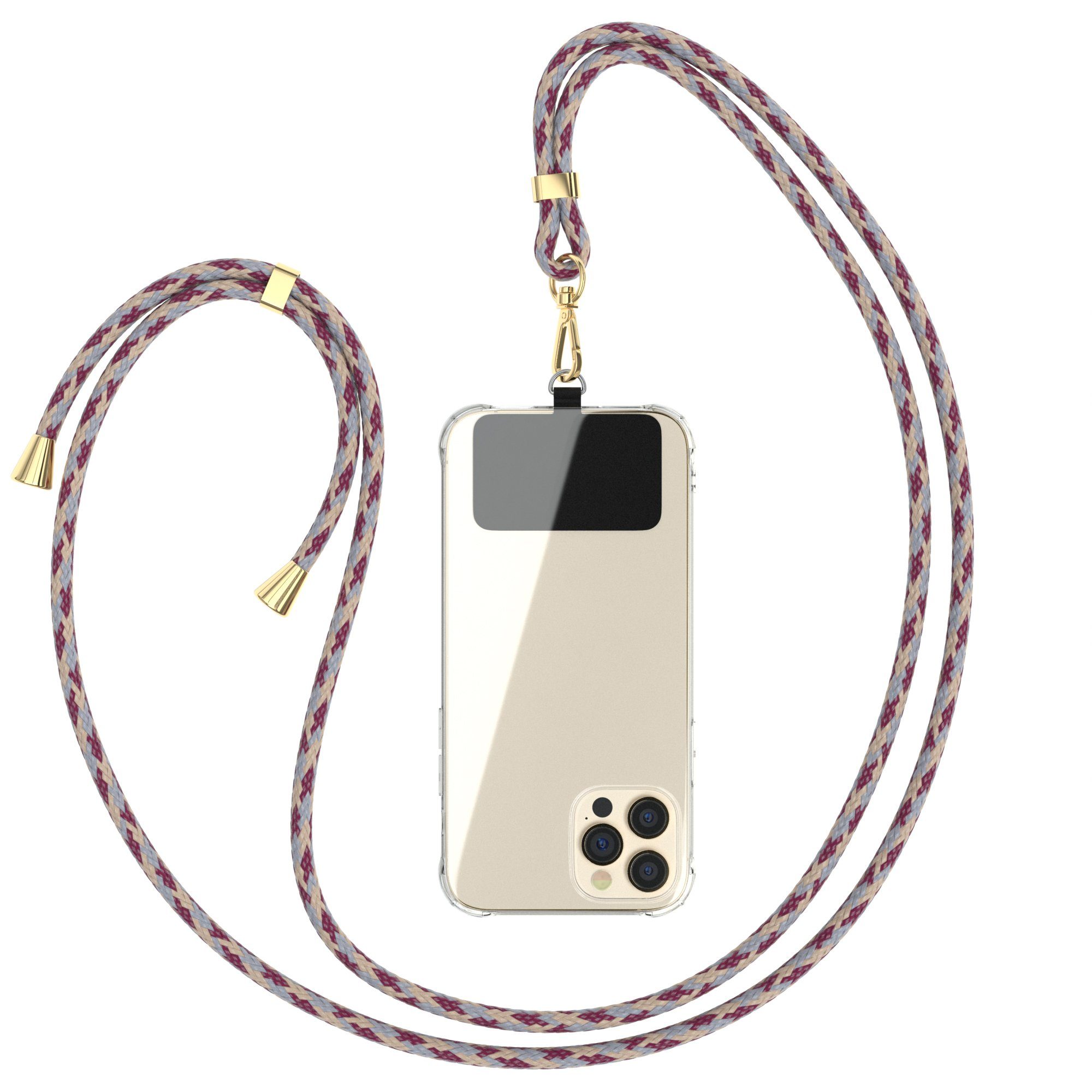 EAZY CASE Handykette Universal für jedes Smartphone zum Umhängen, Umhängetasche Universell passend Band für Schutzhülle Rot Camouflage