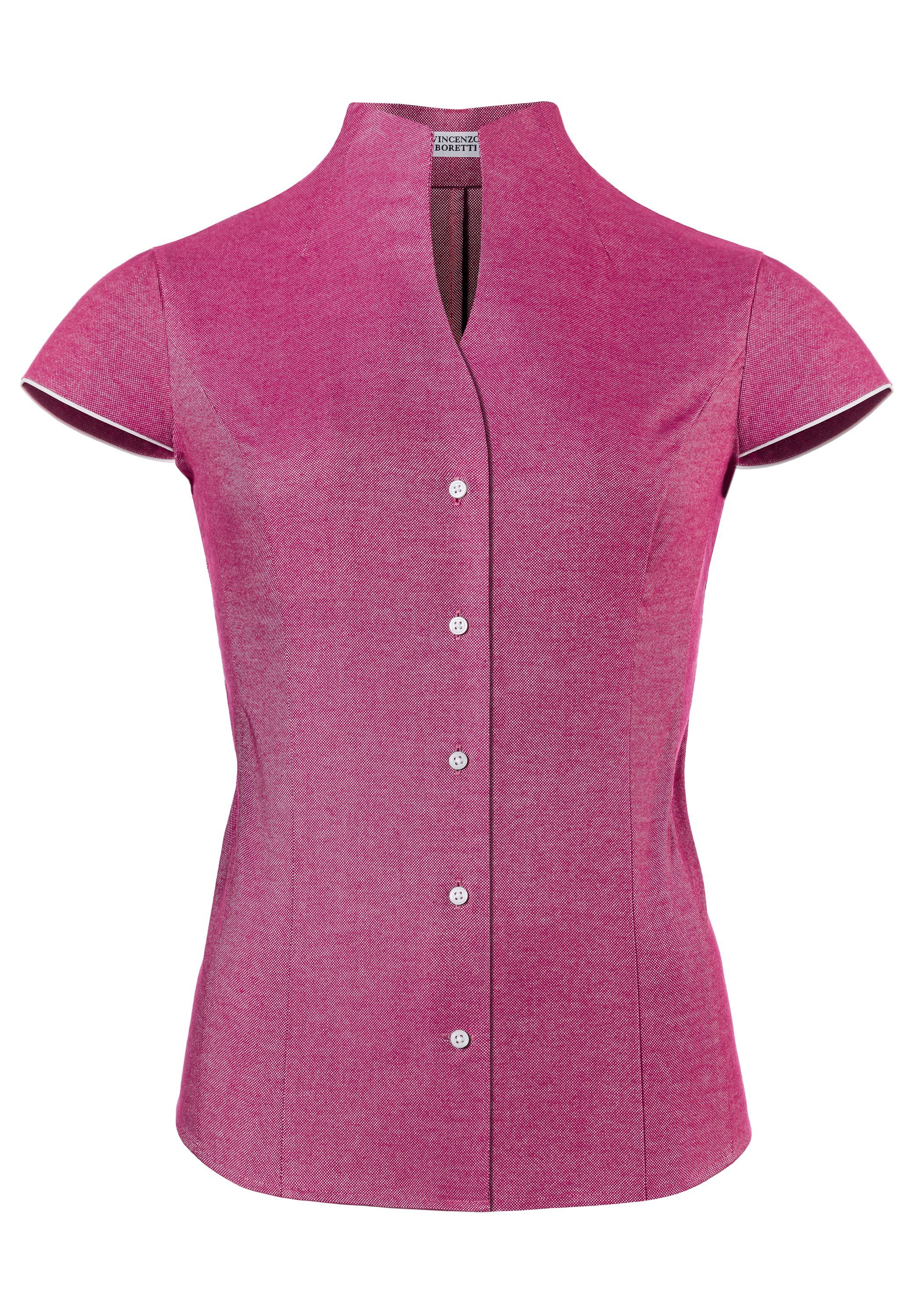 Vincenzo Boretti Klassische Bluse leicht tailliert soft Oxford Kelchkragen Kurzarm