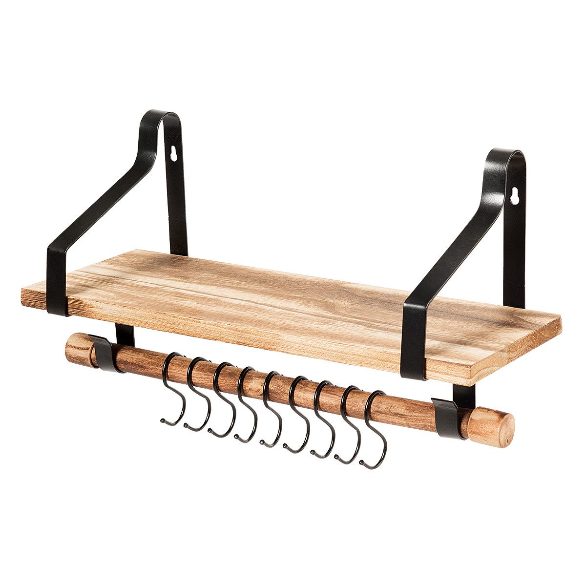 COSTWAY Wandregal 2 Ebenen Schweberegal, mit 8 abnehmbaren Haken & Stange