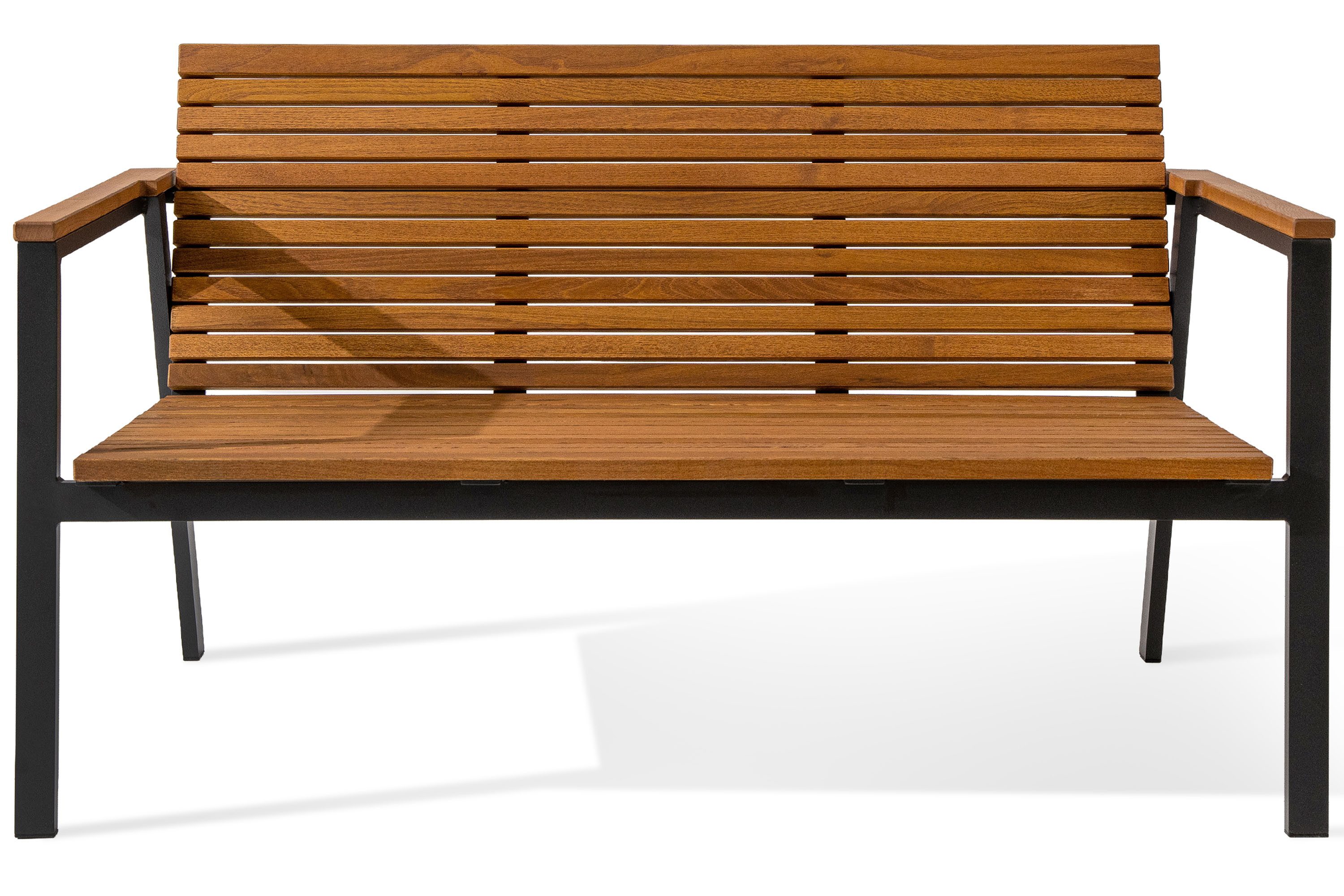 KONSIMO® Gartenbank ARIATO Sitzbank, Holzgartenbank, Premiumqualität aus EU, 2-Sitzer, FSC-zertifiziert, Metallrahmen, braun/anthrazit