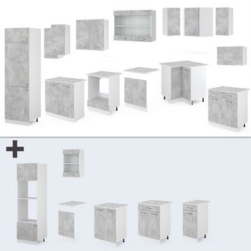 Livinity® Winkelküche R-Line, Beton/Weiß, 227 x 287 cm, AP Anthrazit