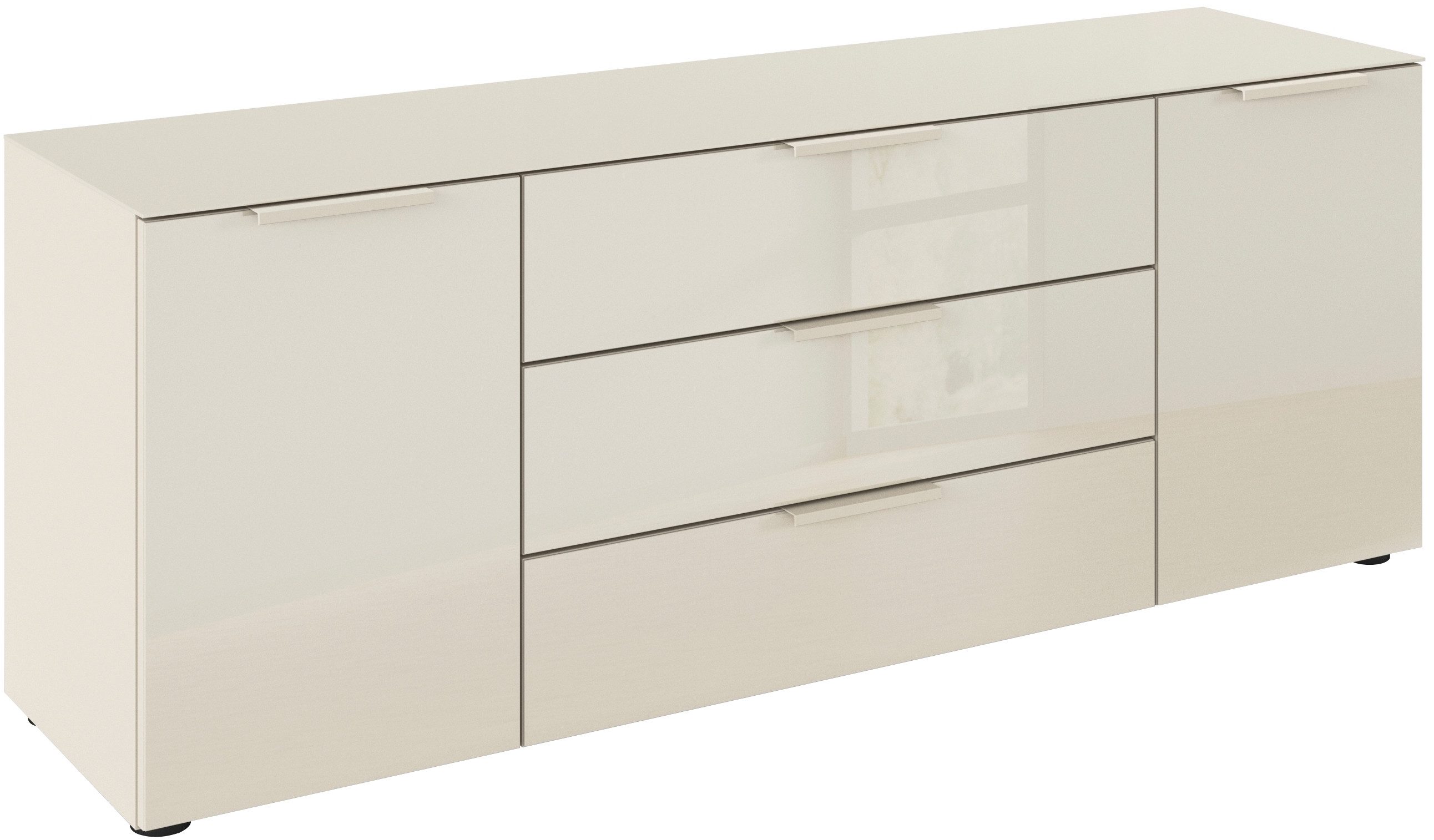rauch Kombikommode Kommode Türkommode Sideboard Kombikommode FLIPP mit Glasfront (Breite 160 cm mit 2 Einlegeböden), 2-türig, 3 Schubladen, Soft-Close-Funktion, Oberboden und Front Glas