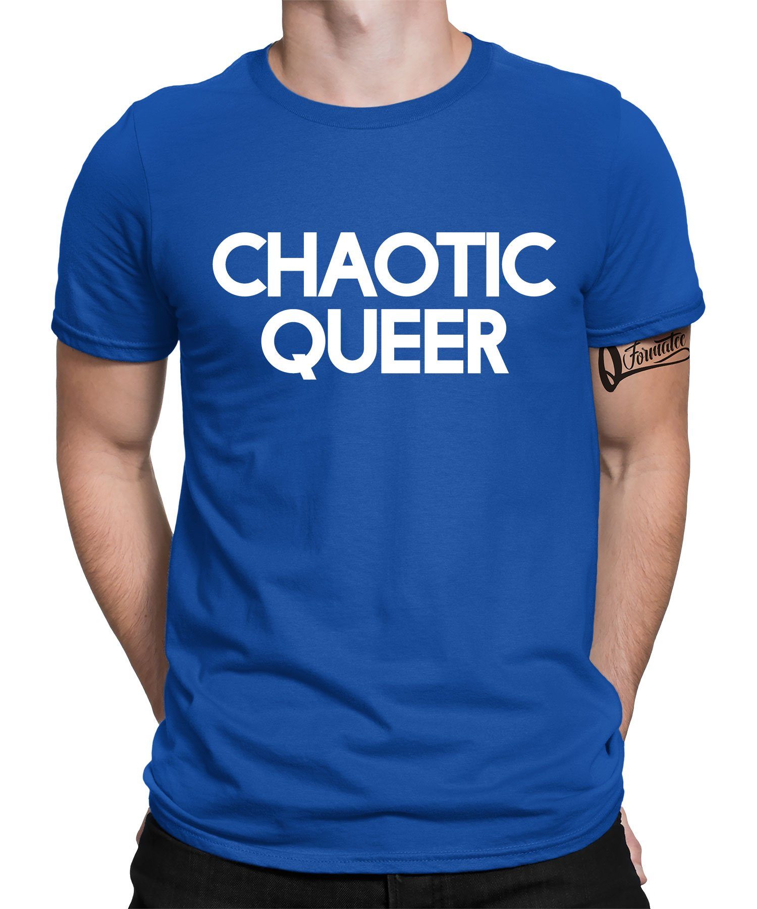 Quattro Formatee Kurzarmshirt Chaotic Queer - Stolz Regenbogen LGBT Gay Pride Herren T-Shirt (1-tlg) Blau