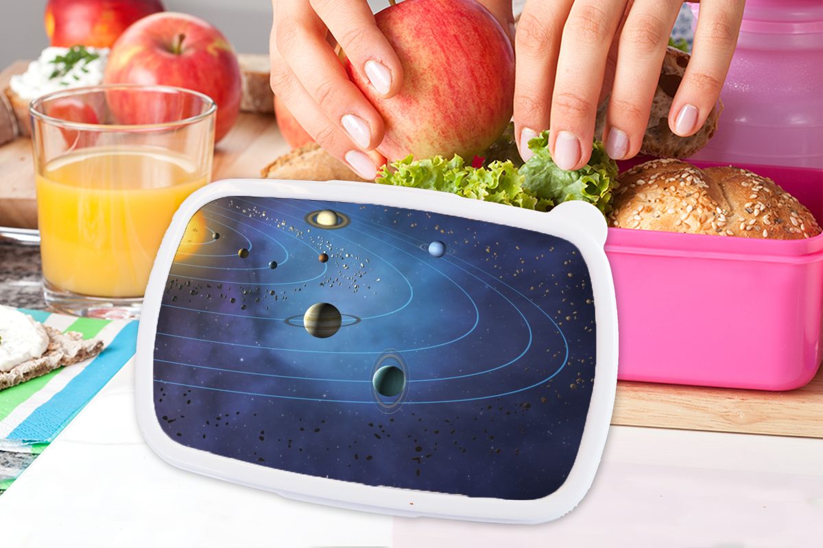 Sonnensystems, des Kunststoff, Erwachsene, Kinder, Eine (2-tlg), Mädchen, großen MuchoWow Lunchbox für Brotdose Kunststoff Snackbox, rosa Brotbox Illustration