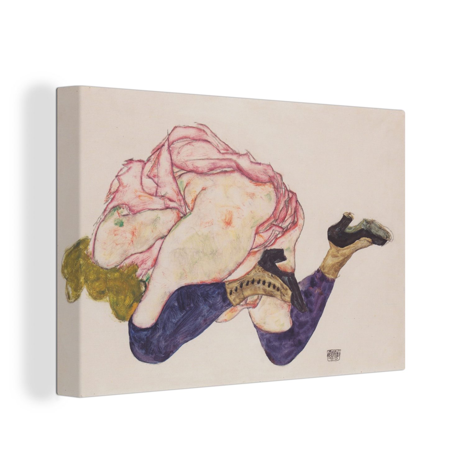 OneMillionCanvasses® Leinwandbild Kniende mit bauschigem Kopf - Gemälde von Egon Schiele, (1 St), Wandbild Leinwandbilder, Aufhängefertig, Wanddeko, 30x20 cm