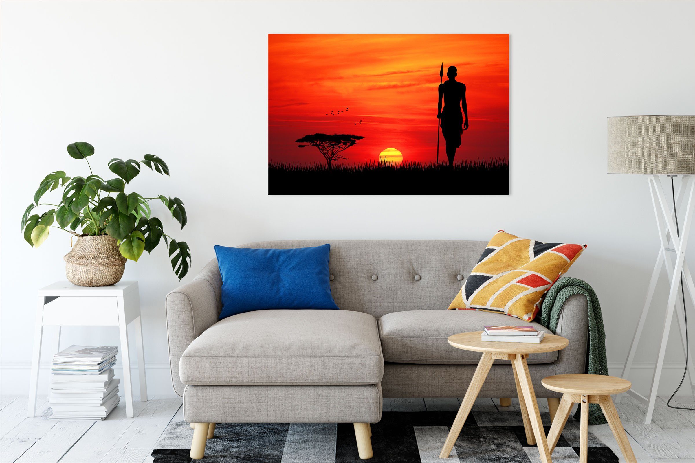 Pixxprint Leinwandbild Roter Sonnenuntergang in Afrika, Roter Sonnenuntergang in Afrika (1 St), Leinwandbild fertig bespannt, inkl. Zackenaufhänger