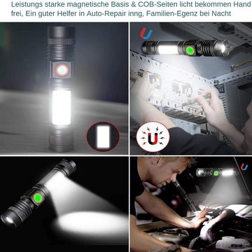 yozhiqu Taschenlampe Aufladbare Taschenlampe mit USB, magnetische LED-Taschenlampe, mit Cob-Seitenlicht, 2000 Lumen, wasserdicht, zoombar