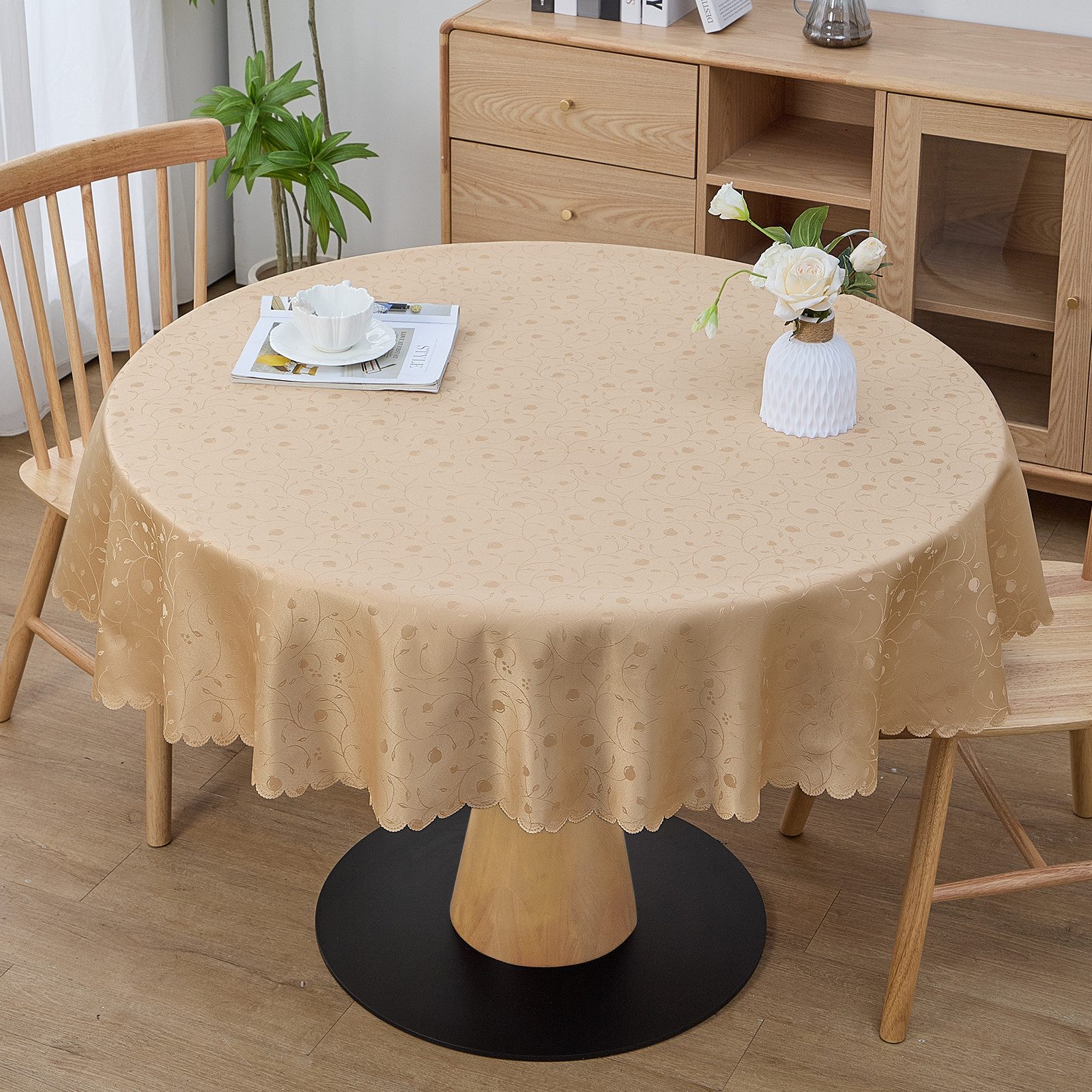 Simurq Tischdecke Abwaschbar - Lotuseffekt, Wasserabweisend & Pflegeleicht Скатерти (Tischdecke weiß Grau Beige Tischdecke Rund - Tischtuch Table Cloth)