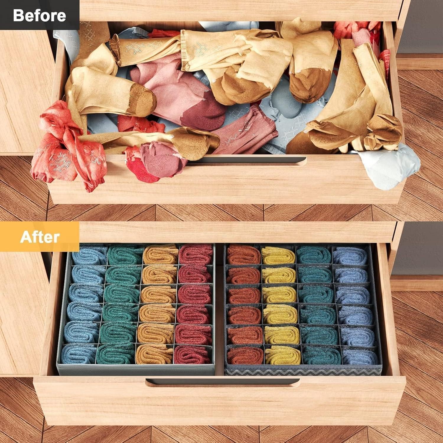 LuxusKollektion Schubladeneinsatz Socken Organizer Schubladen Zellen 2 Stück-24 Fächer Grau (2 St) – Bild 4 von 5