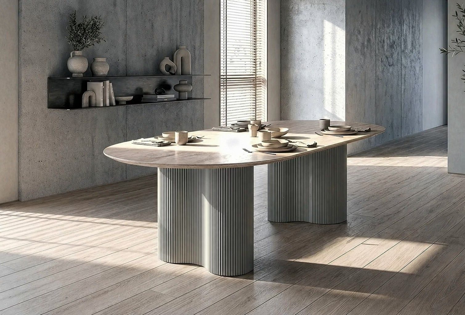 Vintagehaus Esstisch Bari Travertin Keramik Metall Matt
