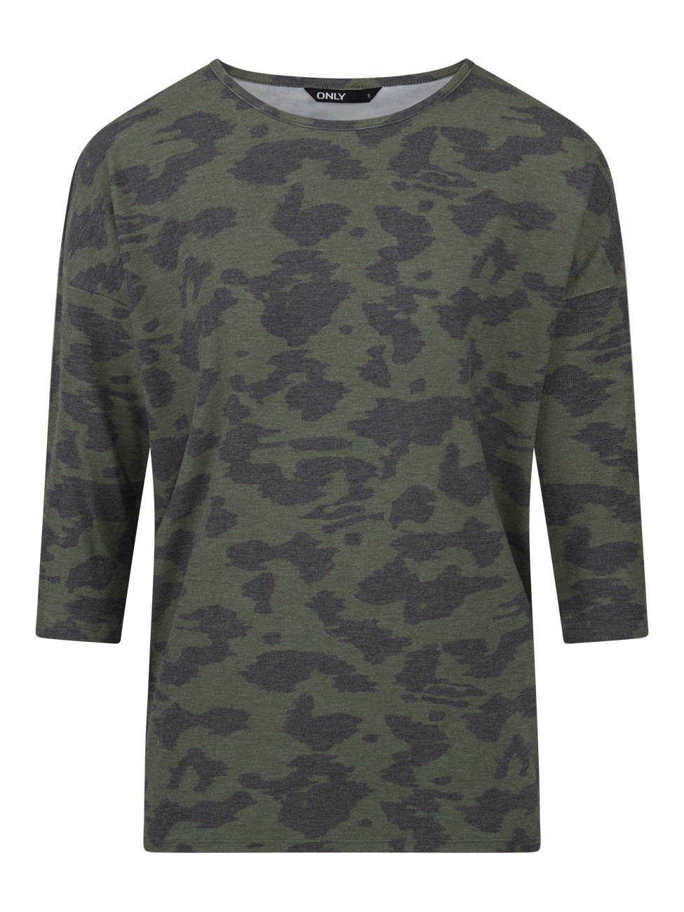 Basic Melange Rundhalsausschnitt (4-tlg) 3/4 Leaf & ONGLAMOUR Grape Arm Top Ärmel Fit 3/4 mit Dark Shirt T-Shirt Regular Damen ONLY