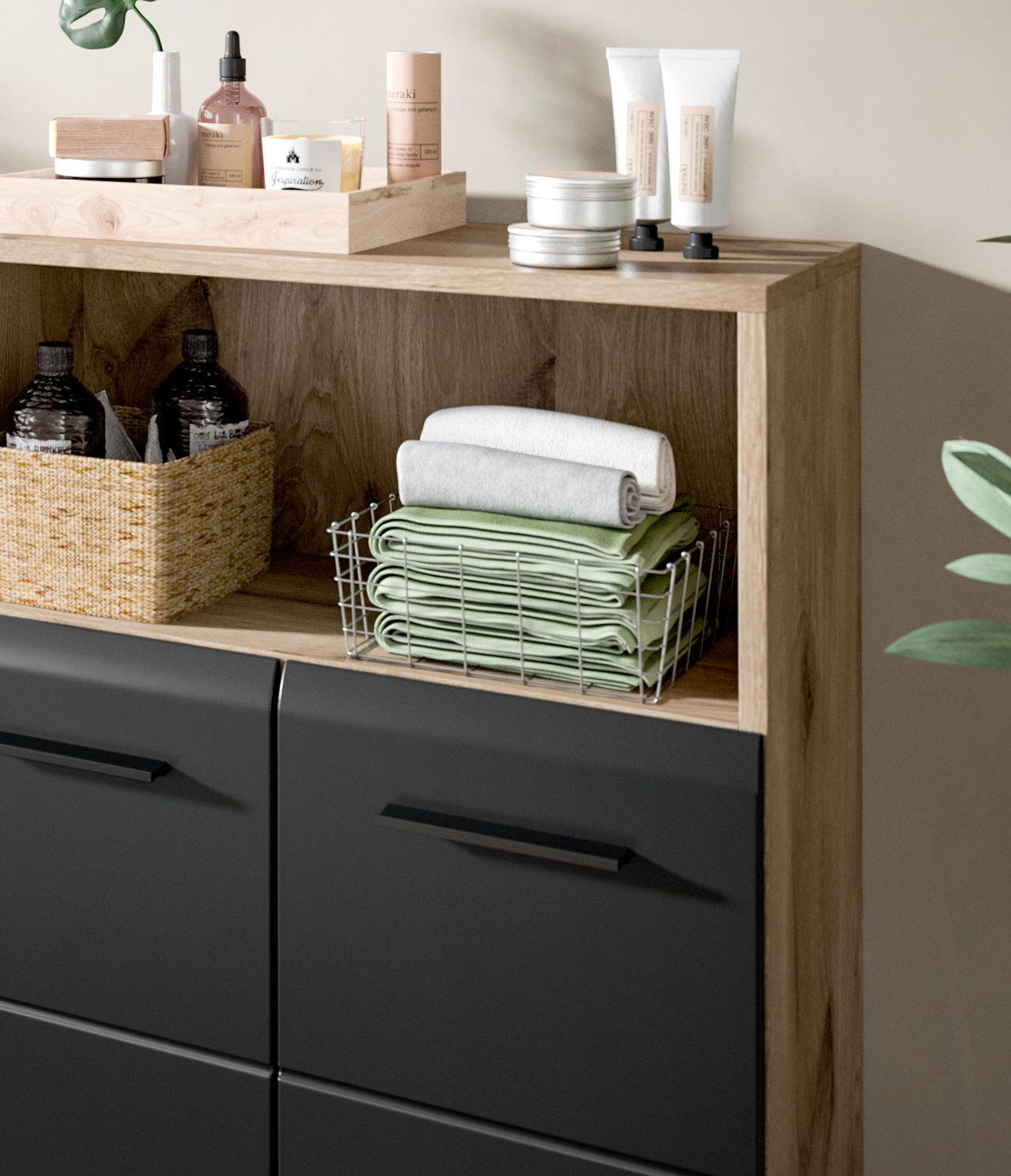 Inn.Furn Badkommode Cover (Spar-Set, 2x Kommode Schwarz und Eiche, 120 x 80 cm), einzeln oder als Doppelkommode
