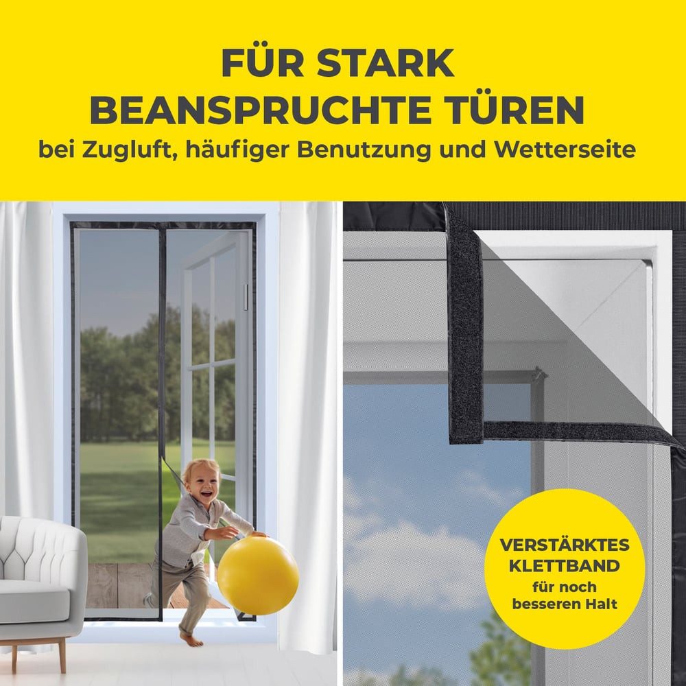EASYmaxx Insektenschutz-Tür Insektenschutzvorhang Mit eingenähten XXL-Magnetbändern, (1-St), für Türen mit selbstklebendem Klettband – Bild 4 von 5