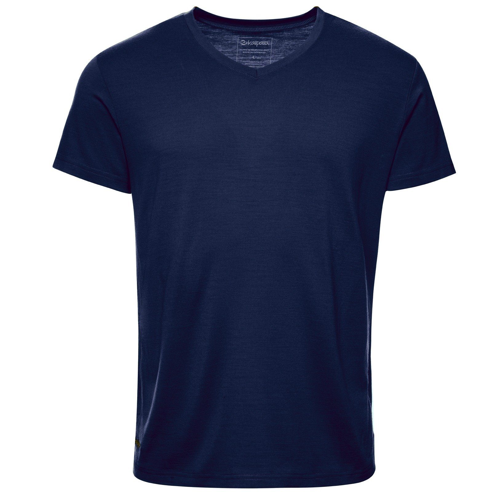 Kaipara - Merino Sportswear Funktionsshirt Merino Shirt Herren Kurzarm Regularfit V-Neck 200 (1-tlg) aus reiner Merinowolle Made in Germany Blau