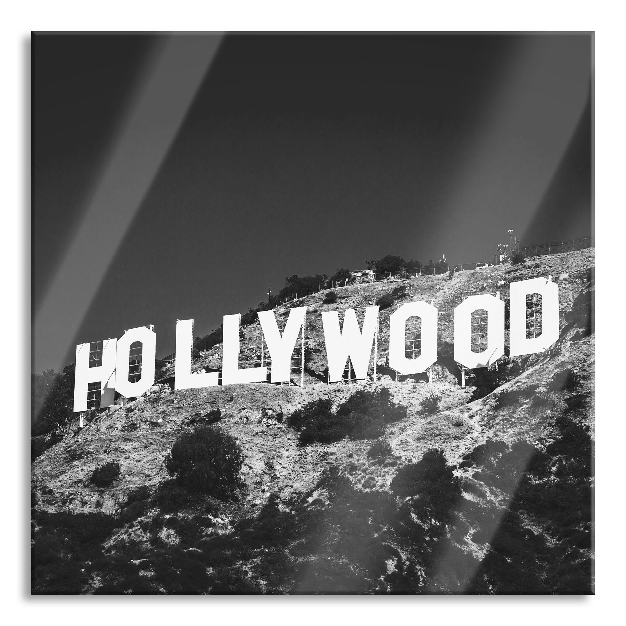 Pixxprint Glasbild Wahrzeichen von Hollywood, Wahrzeichen von Hollywood (1 St), Glasbild aus Echtglas, inkl. Aufhängungen und Abstandshalter