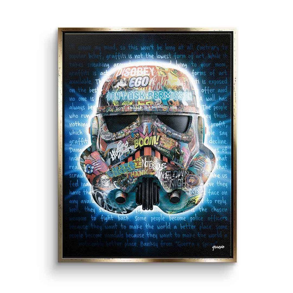 DOTCOMCANVAS® Leinwandbild, Leinwandbild Stormtrooper Wars graffiti Pop silberner Art Star DOTCOMCANVAS Rahmen