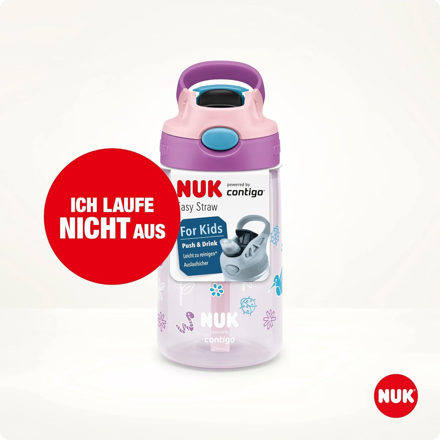 NUK Trinkflasche NUK Contigo Straw Cup 420ml – Strohhalm, Tulpen Motiv, BPA-frei