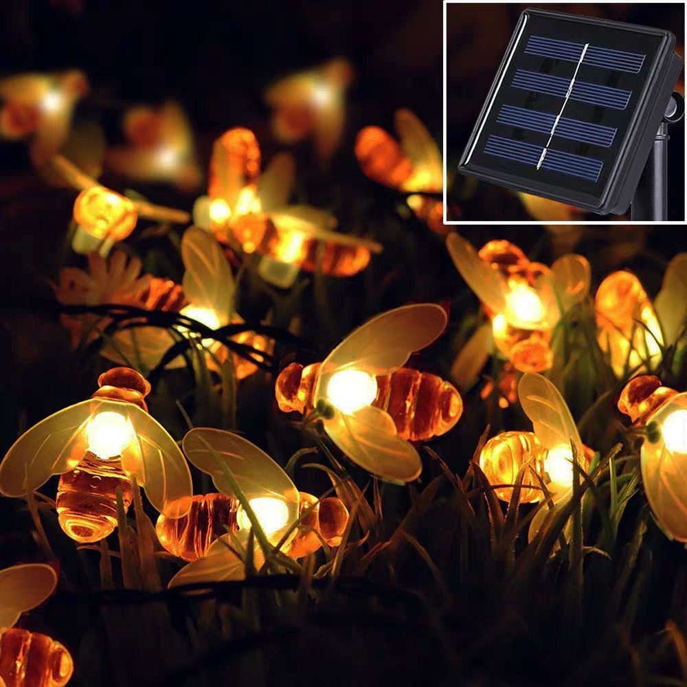 Dekorative LED Solarleuchte Lichterkette 50 Solarleuchte Gartendekoration Bienen draußen, Wasserdicht, Bienen, Solar für Warmweiß, 7m Warmes LED mit Licht