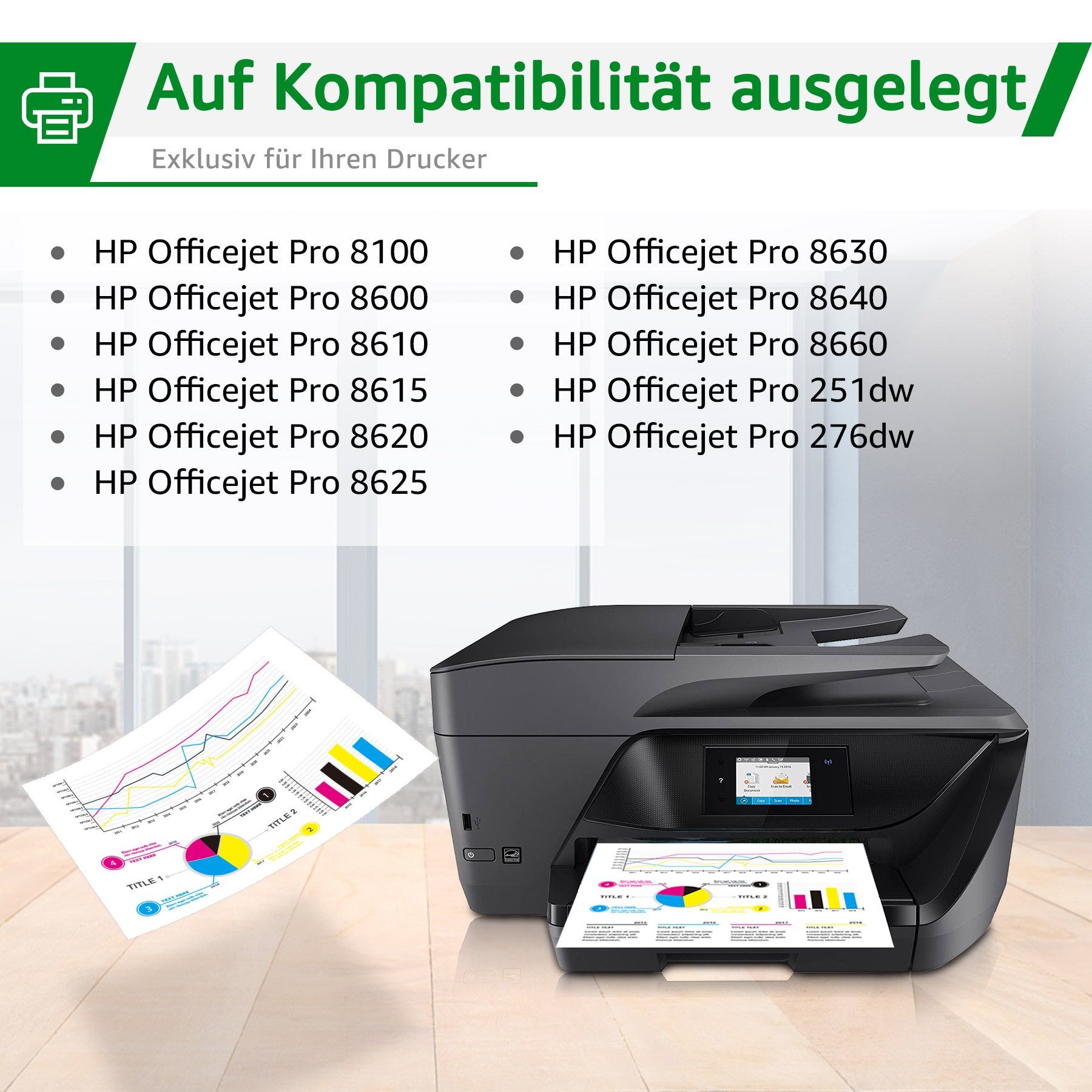 Officejet Greensky kompatibel (5-tlg) für Pro Tintenpatrone 951 8100 8615 HP XL 950