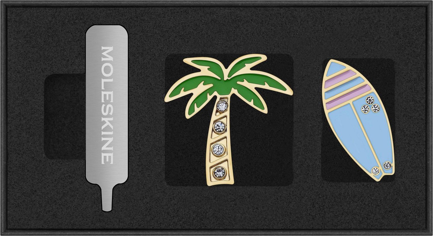 Moleskine Country Pins USA Westküste (2er-Set), Palme + Surfbrett / diverse
