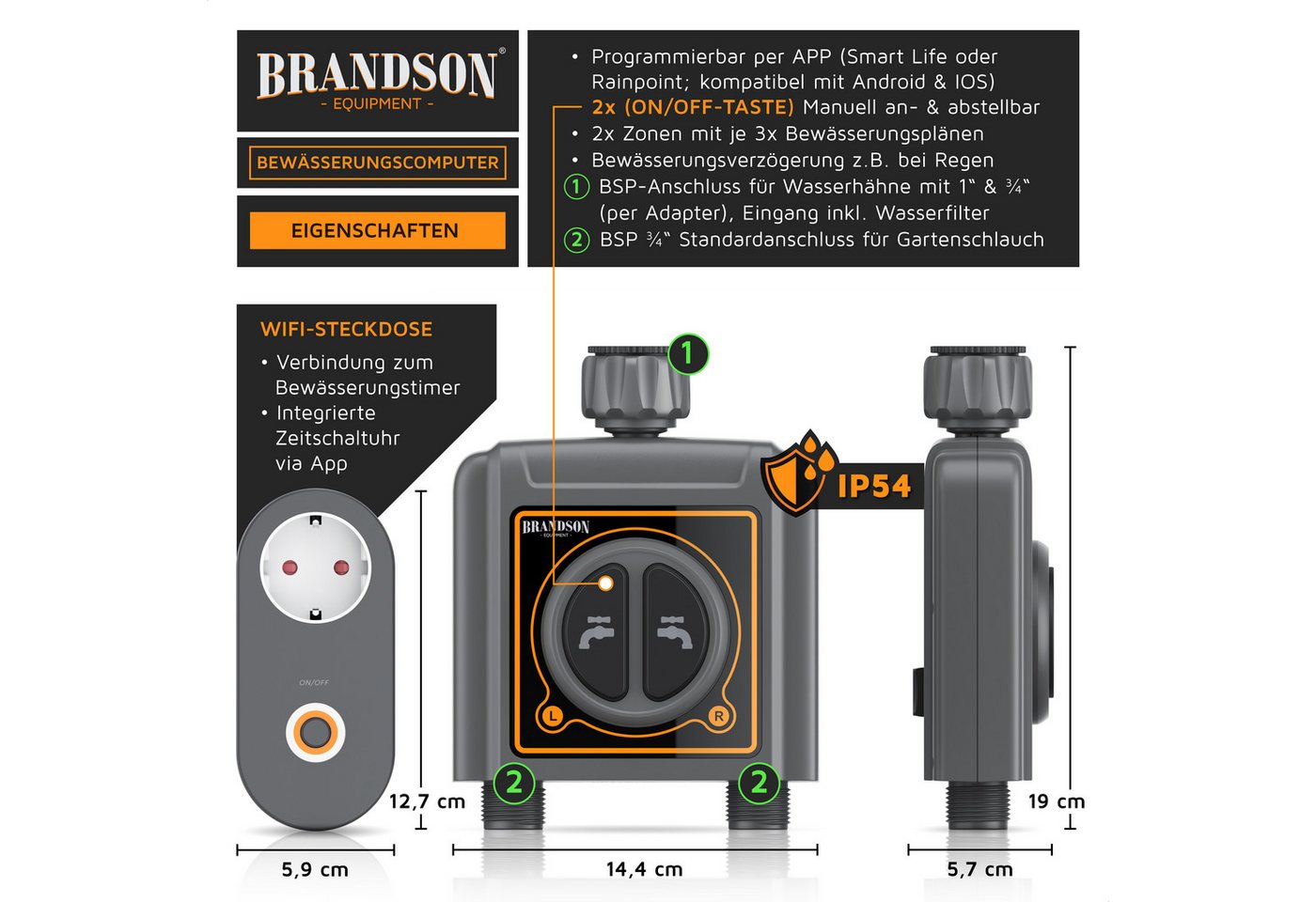 Thumbnail - Brandson Bewässerungssteuerung Bewässerungsuhr, Bewässerungssystem, automatische Bewässerung, Wasserzeitschaltuhr mit Wi...