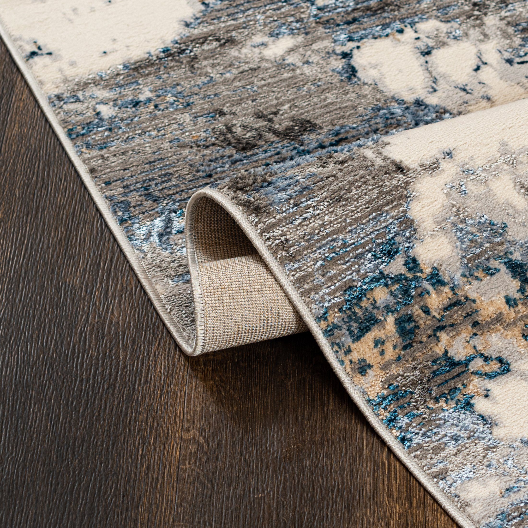 Mazovia Läufer Läufer Flurläufer Modern für Vorzimmer - Abstrakt - Beige Grau Blau, 60 x 100 cm, Kurzflor, Meterware, Höhe 8 mm