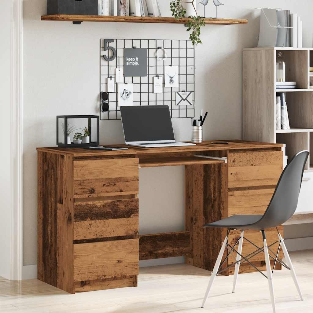 vidaXL Schreibtisch NA Schreibtisch Spanplatte 140x50x77 cm mit 6 Schubladen in Altholz-Op