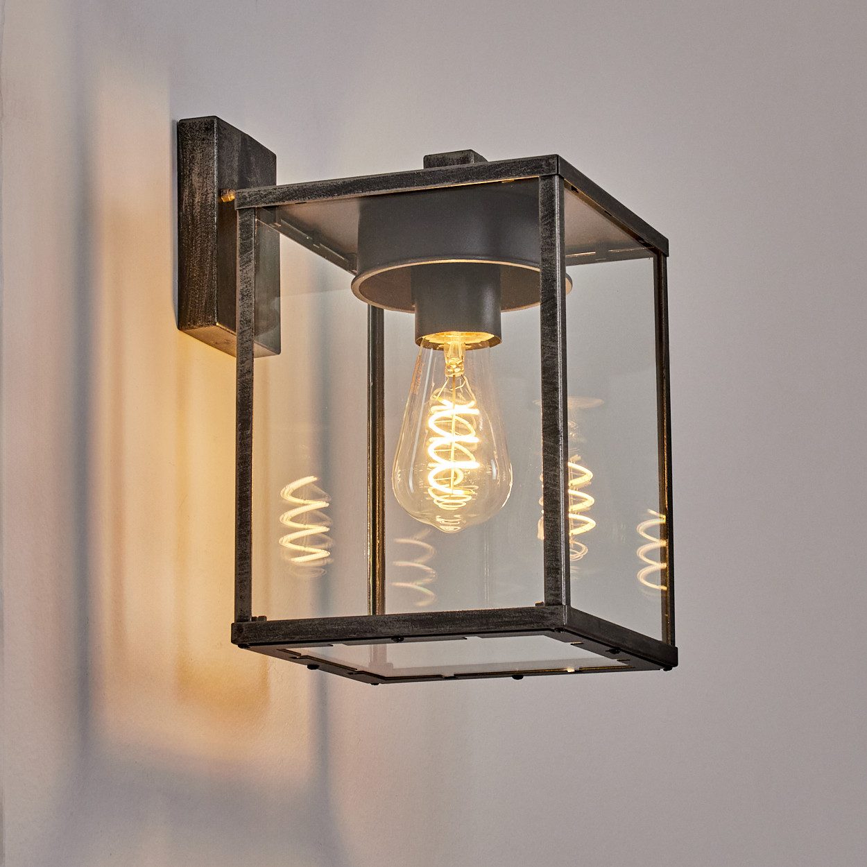 hofstein Außen-Wandleuchte Außenwandlampe aus Metall/Glas in Schwarz/Silber/Klar mit Lichteffekt, ohne Leuchtmittel, Wandleuchte außen abwärts im modernen Retro/Vintage-Design, E27, IP44