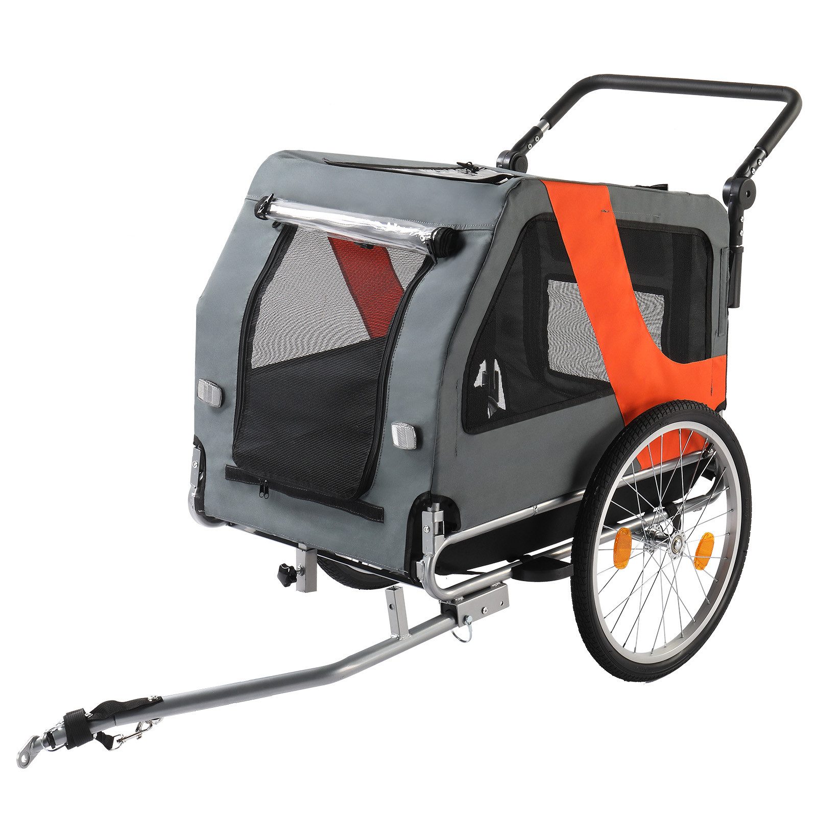 LALAHO Fahrradhundeanhänger Fahrradanhänger 2-in-1 klappbar 3-fach verstellbarer Griff & 360°, 144 cm × 72 cm × 78 cm Hundefahrradanhänger 60 kg Traglast