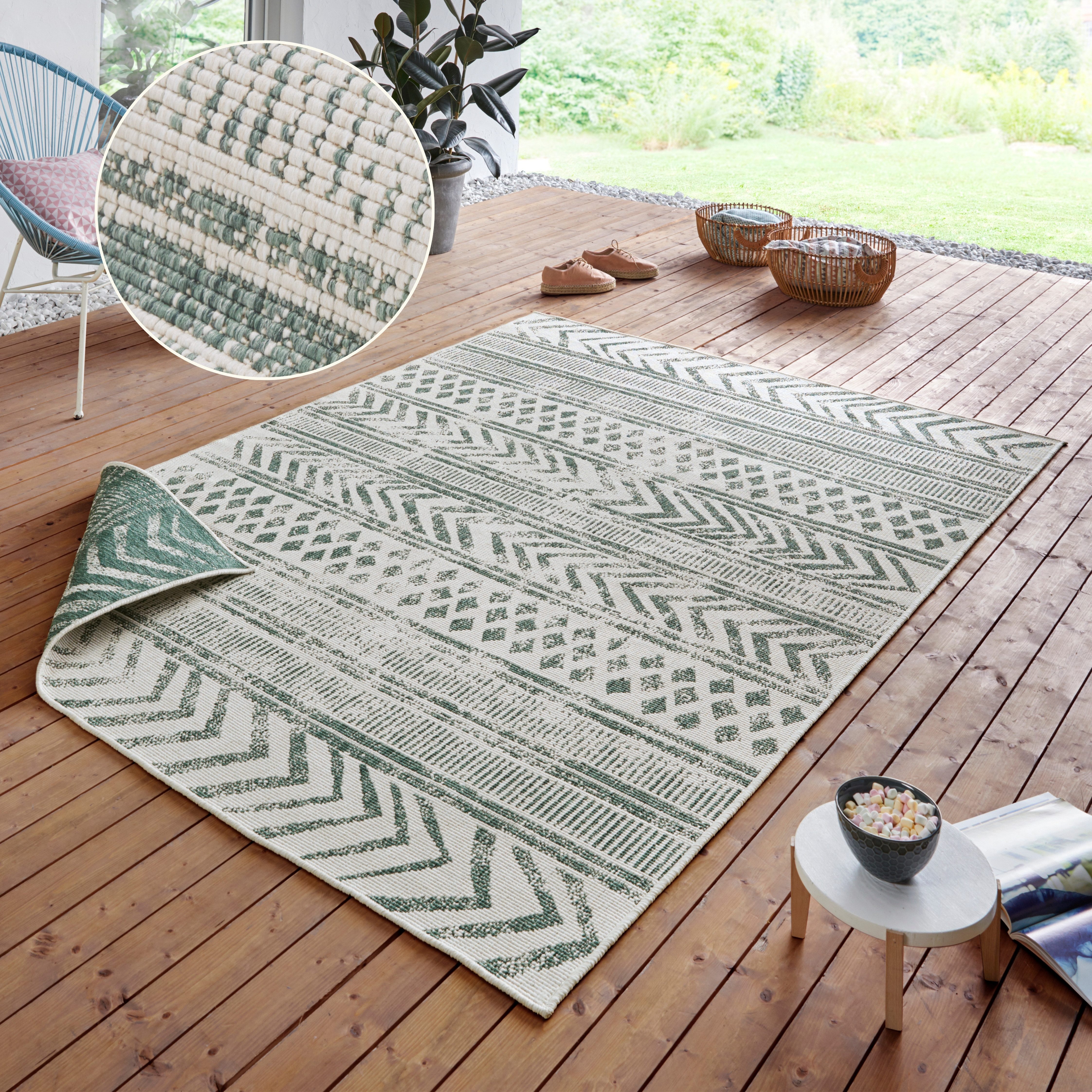HANSE Home Teppich BIRI Wendeteppich, rechteckig, Höhe: 5 mm, In-& Outdoor, Wetterfest, Balkon, Läufer, Wohnzimmer, Wasserfest, Boho