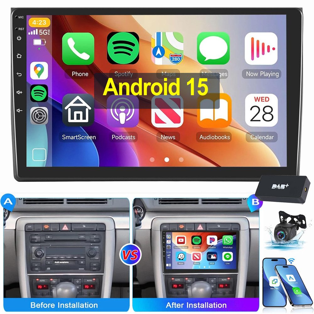 ESSGOO Für Audi A4 S4 RS4 B6 B7 SEAT EXEO CarPlay GPS SWC RDS Autoradio (RDS, Digitalradio (DAB), FM, 2 DIN Carplay Bluetooth Rückfahrkamera(optional) Navigationsgeräte)