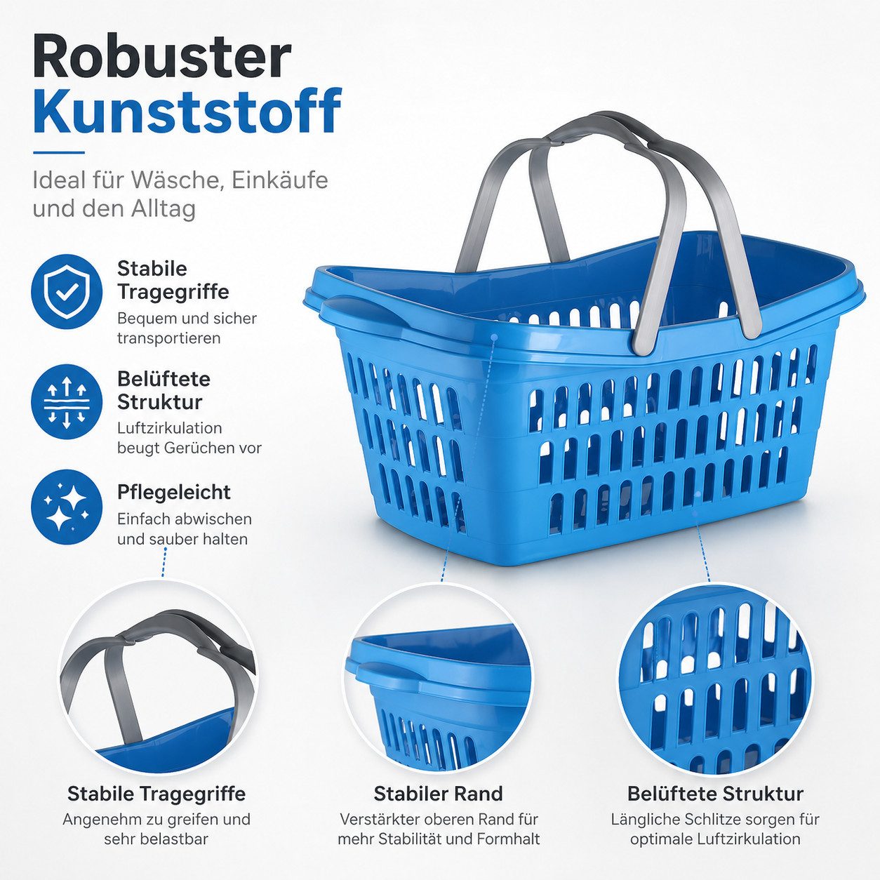 Testrut Wäschekorb Farbenfroher Wäschekorb aus Kunststoff 60 cm – Robust und Praktisch