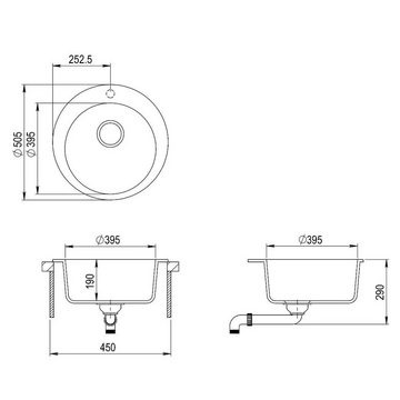 GURARI Küchenspüle SRR 100 - 601 + RM-2845-C+DH C, (3 St), Einbau Granitspüle Retro+Aufrollbare Abtropfmatte+Seifenspender
