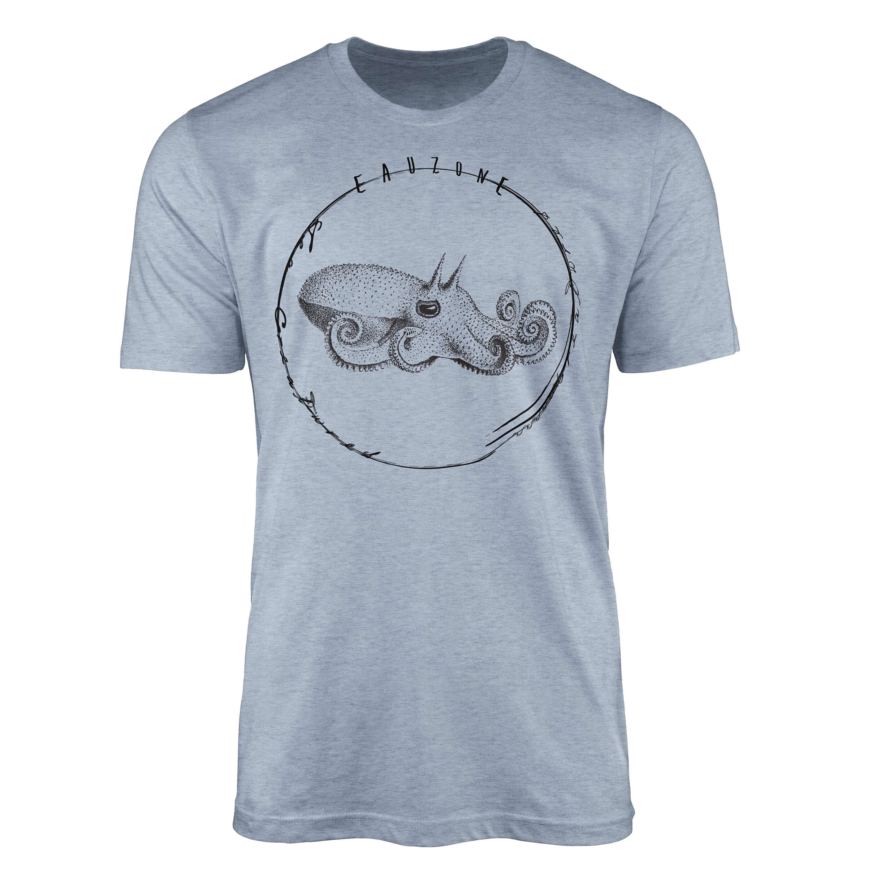 und 071 Serie: Struktur Fische Art Schnitt Stonewash T-Shirt Tiefsee sportlicher Sea Denim - Sea Creatures, T-Shirt Sinus feine /